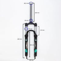 Thumbnail for 26 Suspension Fork Black 100mm Travel Air Bike Mountain Bike MTB 26 Lockout & Quick Release Clearance - Air BikeSuspension Fork