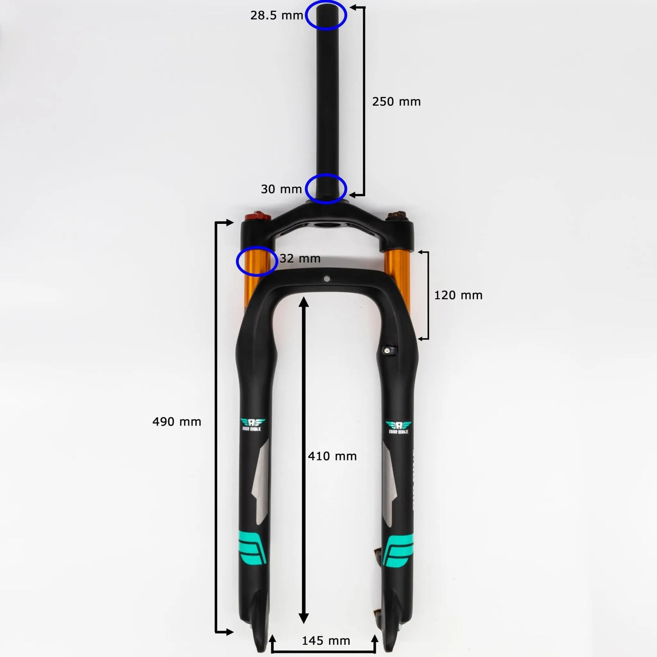 26 Inch Fat Tyre Suspension Fork 120mm Travel + Lockout Black - Air Bike - Air BikeSuspension Fork