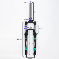 Thumbnail for Detailed view of the 27.5-inch mountain bike suspension fork with measurement indicators