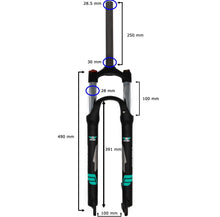 Load image into Gallery viewer, 29 Inch Tapered Suspension Fork Black Air Bike XC28 100mm Travel &amp; Lockout Mountain Bike Quick Release Fork - Air Bike
