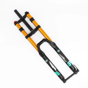 Air Bike 26 Inch Downhill Mountain Bike Suspension Fork 170mm Travel & Rebound Adjustment, Shock Absorber, 1 1/8 Straight Steerer Tube, Hydrolic Gated Lockout System, Black and Gold - Air Bike
